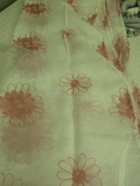 Floral Embroidered Sheer Curtain Set Of 2 Panel in Pink. 34 × 95